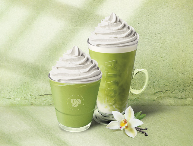 Matcha vanilla coconut latte & Matcha vanilla coconut frappé