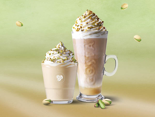 Pistáciové caffè latte & Pistáciové kávové frappé