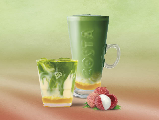 Matcha coconut & lychee latte a&nbsp;Iced coconut & lychee matcha
